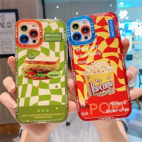 For iphone Case 7 8Plus X XsMax Xr 11 12ProMax 12Mini silicone soft shell Protective Cover Creative Popcorn Sandwich Phone Cases