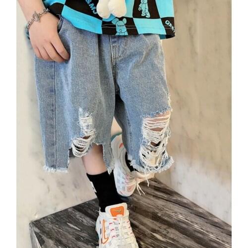 Private label jeans shorts 2021 children summer thin kind of childrens clothing han edition trousers baby hole summer wear