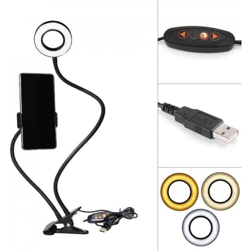 Selfie Ring Light Clip On Led With Cell Phone Holder Flexible Dimmable Make Up Lamp Desk Table Lamp Studio Fill light