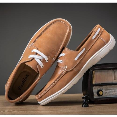 New Classic Solid Mens Boat Footwear Brand Leather Loafers Mens Slip On&Lace Up Casual Shoes Men Breathable Lazy Shoes Fashion