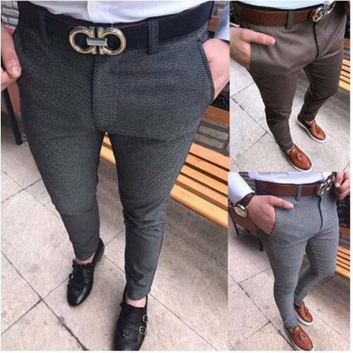 Amazon foreign trade Europe and the United States mens new fit casual solid color Capris mens suit pants with small feet