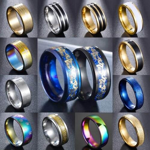 Fashion High Quality Dragon Totem Rings For Men 2 Color Black Blue Shinny Stainless steel Party Mens Jewelry Gift
