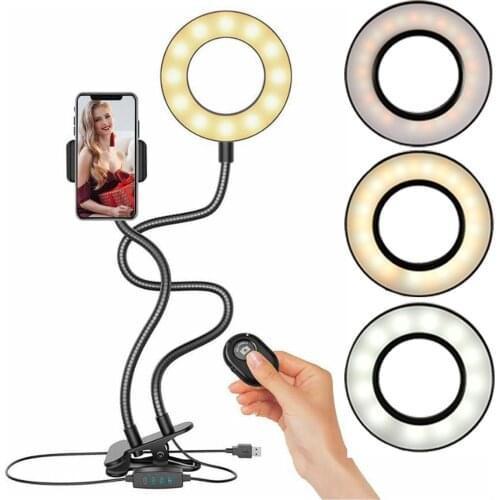 Selfie Ring Light With Long Arm Mobile Phone Holder Bracket Photography Ringlight For Youtube 360 Degrees Rotatable LED Light