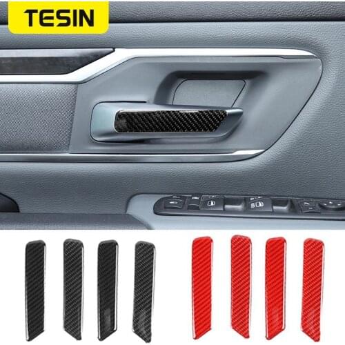 TESIN Soft Carbon Fiber Car Inner Door Handle Decoration Strip Cover Trim Stickers for Dodge RAM 1500 2018-2020 Car Accessories