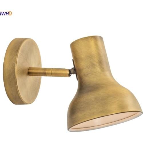 IWHD Loft Style Antique Wall Lamp Beside Living Room Bathroom Mirror Wooden Copper Wall Lights Fixtures Sconce Lamparas De Pared