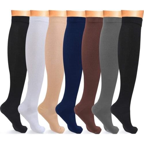 Compression Socks Solid Color Men Women Running Socks Varicose Vein Knee High Leg Support Stretch Pressure Circulation Stocking