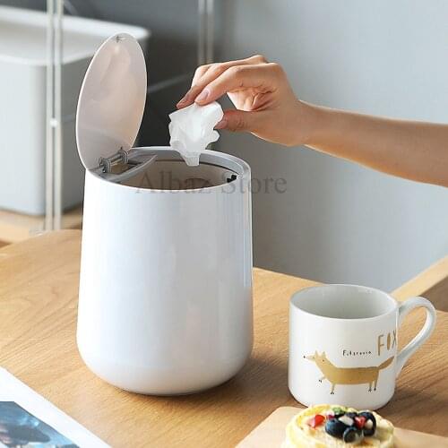 Kitchen Organizer Small Desktop Mini Trash Can Classification Plastic Round Press-fit Storage Bucket Cover Storage Box