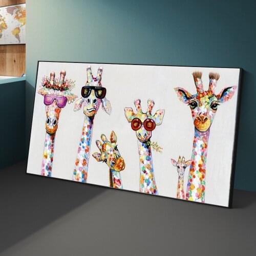 Modern Abstract Happy Family of Giraffes Posters and Prints Canvas Painting Print Wall Art for Living Room Home Decor (No Frame)