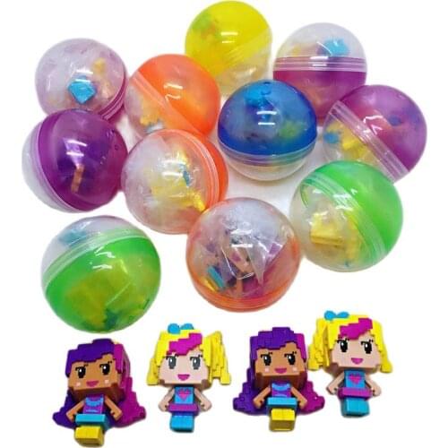10pc/lot 50mm diameter plastic color balls capsules toys with inside mini dolls toys randomly mix for vending machine
