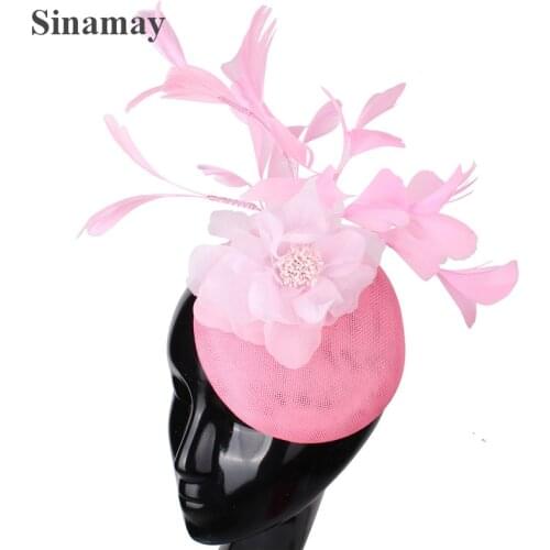 Pink Flower Charming Hairpin Fascinator Hats Women Fashion Headwear Cocktail Wedding Hair Accessories Party Dinner Millinery Cap