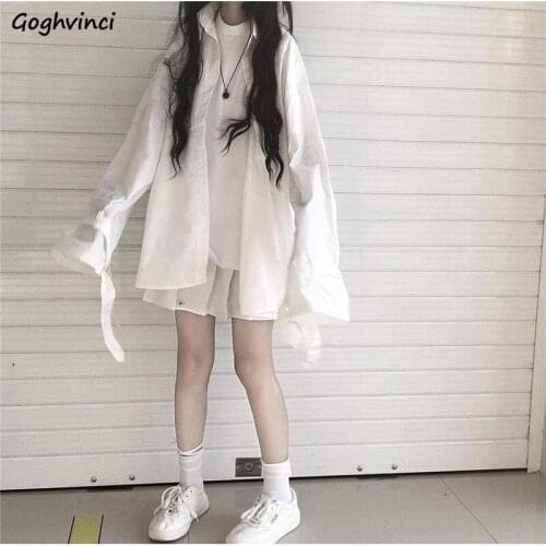 Shirts Women Lacing Patchwork Plain Tops Womens Simple Ins Harajuku All-match Elegant Preppy Style Shirt Ladies Gentle Chic New