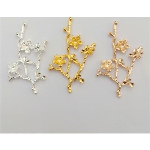 20 PCS 35*57mm Metal Zinc Alloy Gold KC Gold Silver Color Branch Flowers Connector For Jewelry Making