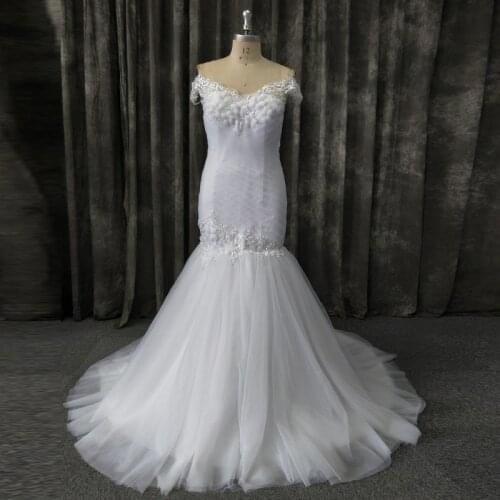 Mermaid Wedding Dress with Ruched Design and Handmade Flowers