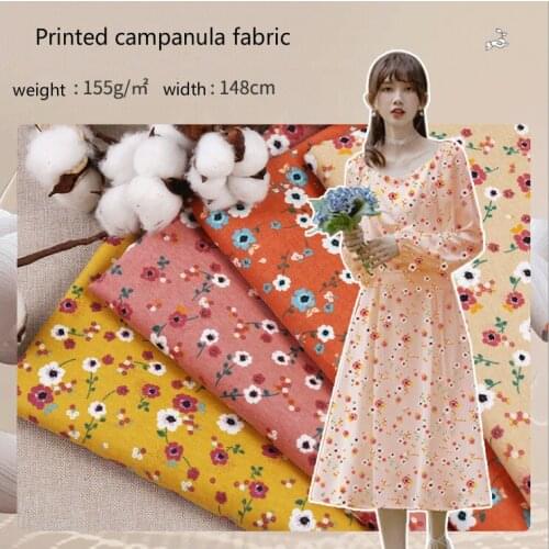 Japan South Korea brushed cotton plant printing fabric wind bell flower autumn and winter womens fashion fabric