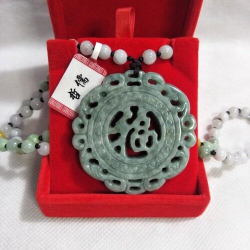 Zhe Ru Jewelry Pure Natural Jadeite Hollow Dark Green Good Fortune Pendant Tri-Color Jade Yuzhu Necklace A Class A Certificate