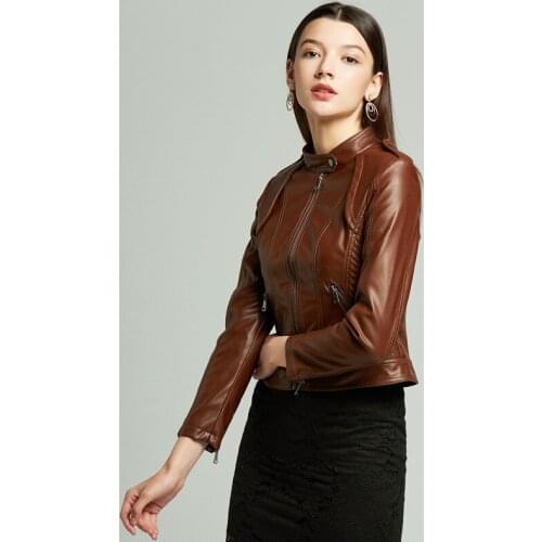 2020 New Women Spring Autumn Pu Leather Jacket Casual Slim Soft Moto Biker Faux Leather Jacket Female Coat Basic Streetwear