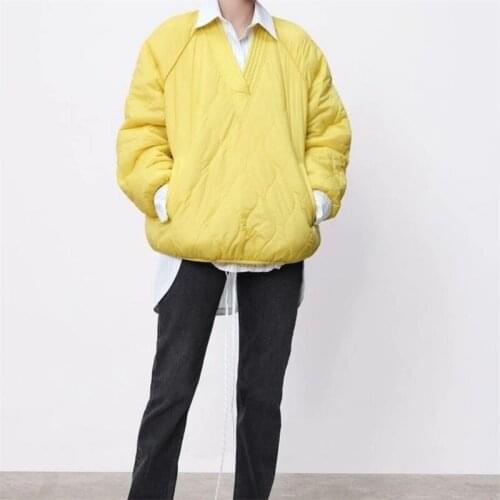 MESTTRAF Women 2021 Fashion V-neck Solid Color Jacket Retro Long Sleeve Loose Profile Cotton Coats Streetwear