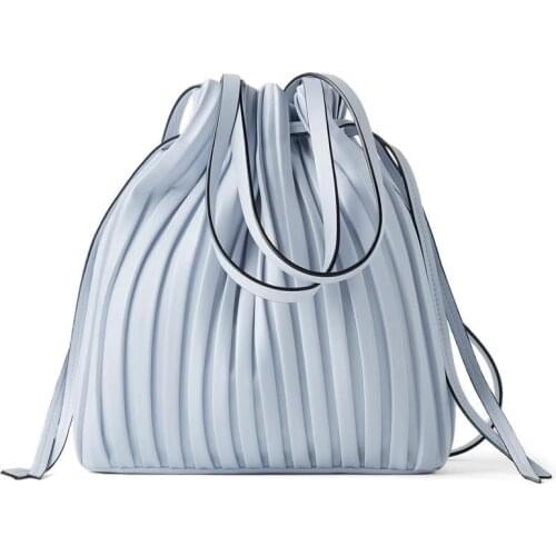Brand Design PU Leather Shoulder Bag Pleated Stripe Bucket Bag Ladies Crossbody Bag For Women Bag 2020 Handbag