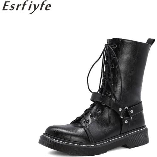 ESRFIYFE 2020 New Large Size 34-43 Women Ankle Boots Black Autumn Winter Fashion Shoes Women Casual Martin Boots Think Heel Boot
