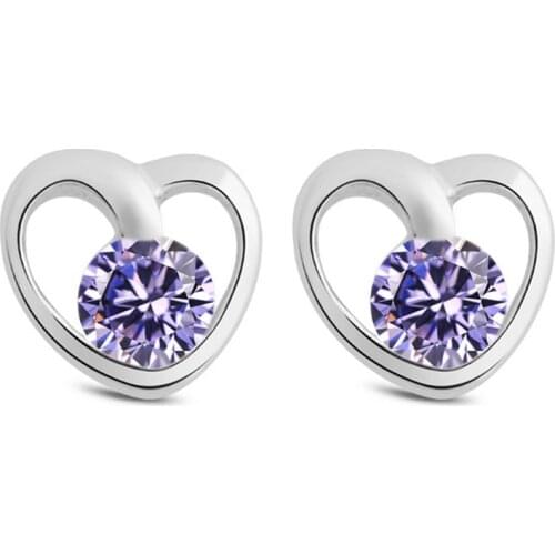 Simple Fashion 925 Sterling Silver Heart CZ Zircon Stud Earrings For Women Girl Best Gift Silver 925 Jewelry