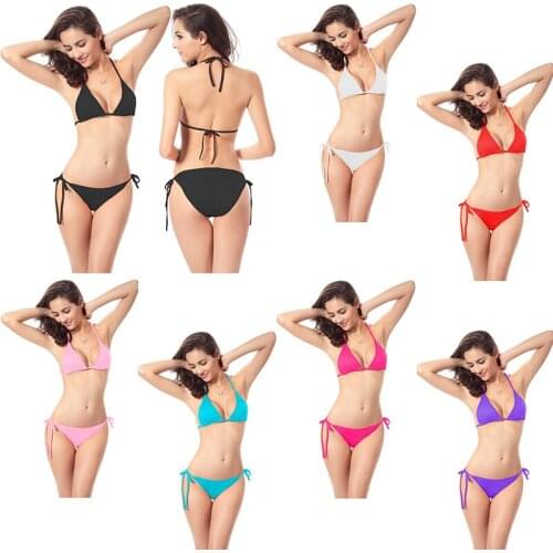 Womens Solid Bandage underwear Hollow Out Split Bikini Female Push-Up Swimwear Swimsuit Bathing Beachwear Lingerie Bra Set