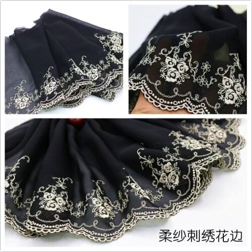 1M Cheap Black Lace Ribbon 22cm Embroidery Lace Chiffon Fabric Sewing Craft Accessories Doll Dress Clothing Decor Guipure LQ29