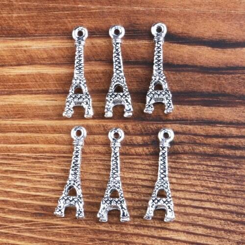 Tibetan Silver Color, 10PCS Zinc Alloy Eiffel Tower Shape Metal Pendant, Charms for Jewelry Making, Handmade DIY Accessories