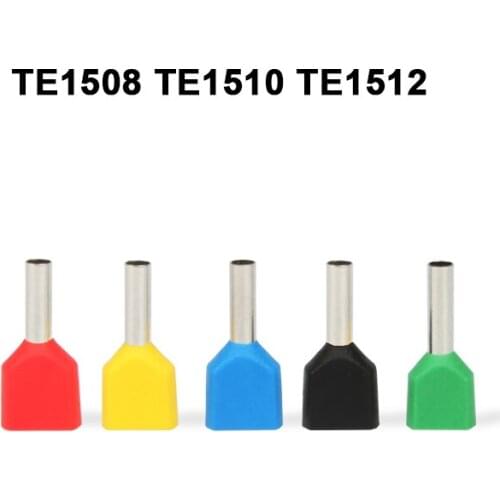 100PCS TE1508 TE1510 TE1512 tube type pre insulated terminal cold pressed terminal two line connection wiring copper nose