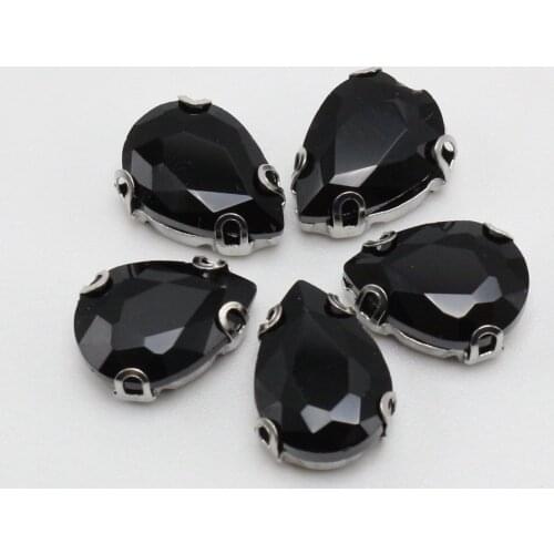 20 Black Crystal Glass Teardrop Rose Montees 10X14mm Sew on Rhinestones Beads