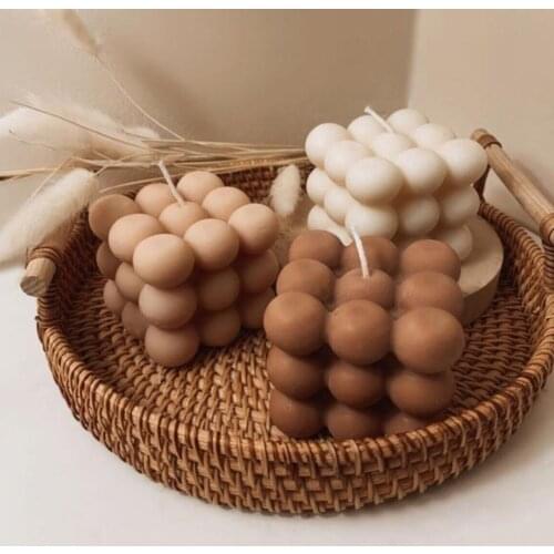3Pcs 3D Square Cube Buble Brown Powder Scented Aromatherapy Candle Set Accessories Home Decoration Soy Wax Essential Oil