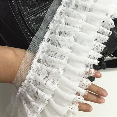3 Layer Chiffon Ruffle Lace Trim Pleat Ribbon Dress Hemline Edge Fabric Sewing