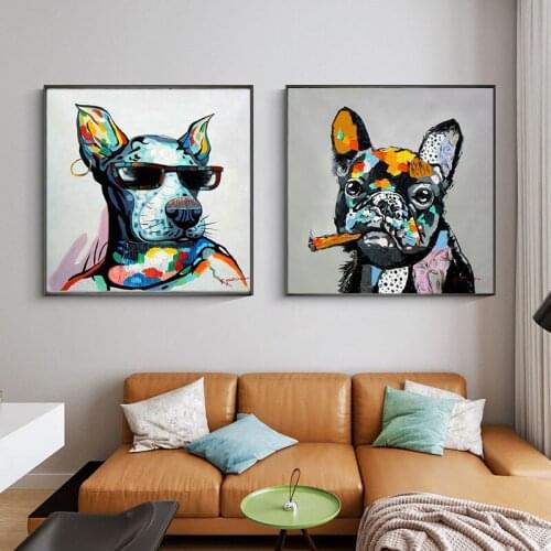 Abstract Animals Oil Paintings on Canvas Wall Art Posters and Prints Cute Dog Pig Monkey Canvas Pictures for Kids Room Decor