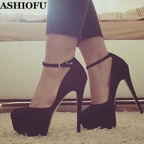 ASHIOFU Handmade Womens Stiletto Pumps Buckle Strap Party Prom Dress Shoes Sexy Platform Evening Club Fashion Court Shoes