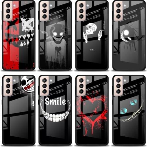 Smile Skeleton Devil Tempered Glass Cover For Samsung Galaxy S21 Plus Ultra M21 M31 M51 A52 A72 Phone Case Coque