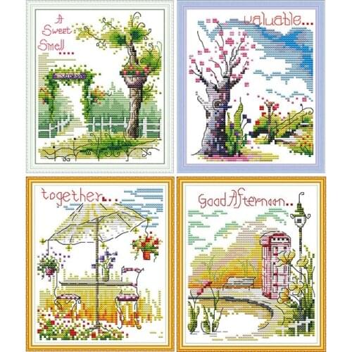 Four Season Flowers Cross Stitch Kits 11CT 14CT Printed Pattern Craft Needlework DMC Fabric Counted Embroidery Accessories Decor