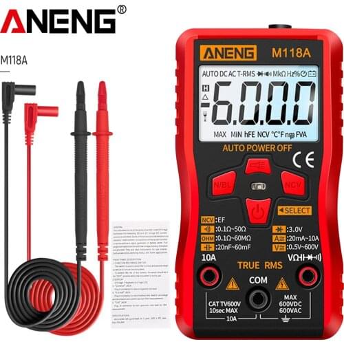 ANENG M118A Digital Mini Multimeter Tester Auto Mmultimetro True Rms Tranistor Meter with NCV Data Hold 6000counts Flashlight