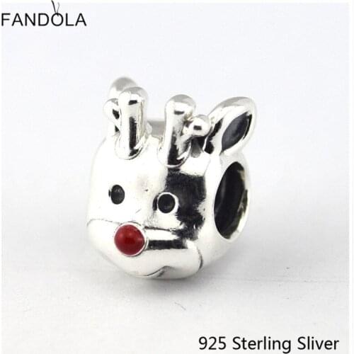CKK Red-Nosed Reindeer, Red Enamel Charms 925 Sterling Silver Beads Original Jewelry Fits For Bracelets