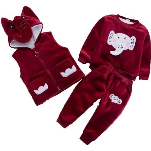Autumn Winter Kids Cartoon Clothes Baby Boys Girls Hooded Vest T-shirt Pants 3Pcs/set Infant Cotton Clothing Thicken Sportswear