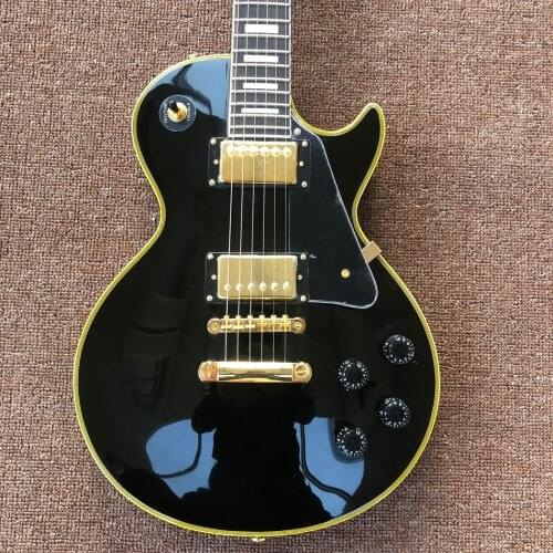 Hot sale Electric guitar,High quality,Yellow binding,Rosewood fingerboard,black custom,Gold hardware,Free shipping