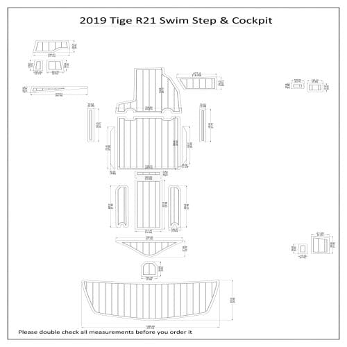 2019 Tige R21 Swim Step & Cockpit Pad Boat EVA Teak Decking 1/4" 6mm