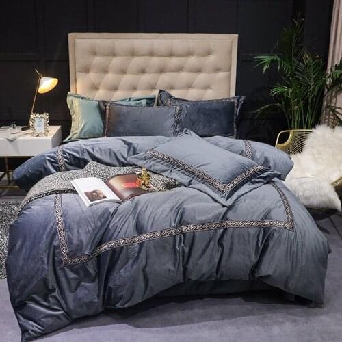 Dark Gray Bedding Set Velvet Bed Linens Bed Sheet Set Bedclothes Queen/King Size Bed cover 4pcs