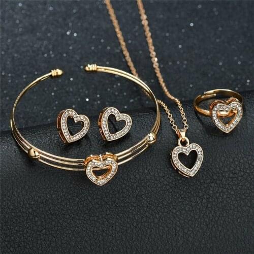 Gold Crystal Heart Jewelry Set for Women Girl Pendant/Earrings/Ring Bracelet Sets bijoux femme Wedding Jewelry Set