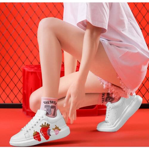 New Fashion Woman Vulcanize Shoes White Platform Shoes Lovely Stitch Girls Casual Shoes Women Flats Big Size 42 43 Sneakers