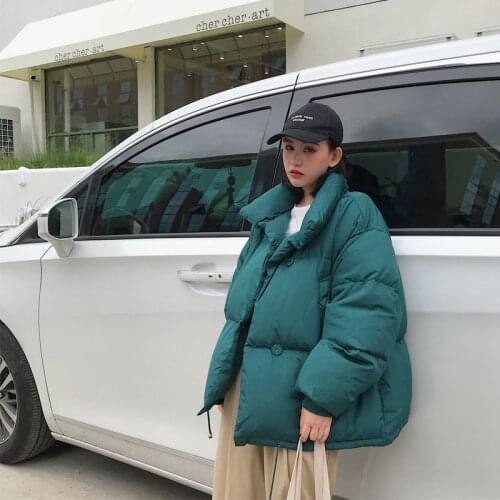 Korean Style New Winter Jacket Women Stand Collar Solid Black White Female Coat Loose Oversized Womens Short Parka