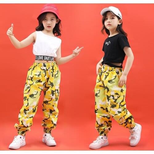 Summer Children Jazz Dance Costumes Korean Style Girls Hip-hop Catwalk Show Dress Crop Top Camouflage Pants Suit Rave Clothes