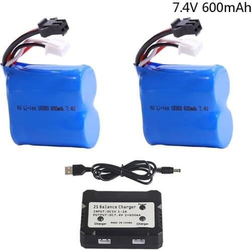 7.4v 600mAh (3.7v * 2) 15C Li-ion battery with charger for H100 H102 S2 High speed RC boat accessory 18350 7.4 v SM Plug battery