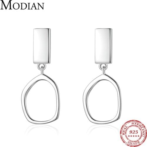 Modian 100% Real 925 Sterling Silver Geometric Shape Dangle Earring Fashion Simple Line Drop Earrings For Women Girls Jewelry