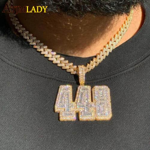 Fashion Baguette CZ Numbers Charm Necklaces Pendant Rope Chain For Men Women Full Iced Out Bling Cubic Zircon Hiphop Jewelry