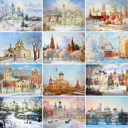 MomoArt 5D DIY Diamond Embroidery Castle Full Square Diamond Painting Winter Landscape Cross Stitch Mosaic Wall Art Decor