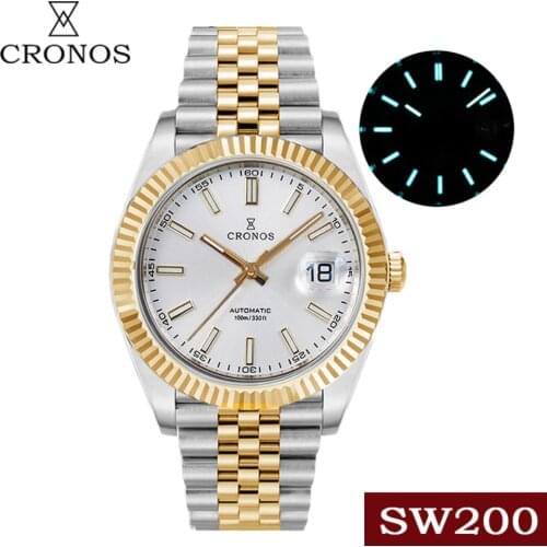 2021 Cronos Punk Automatic Mechanical Mens Watch Sapphire Calendar Luminous Men Watches Business SW200 Mechanical Reloj Hombre